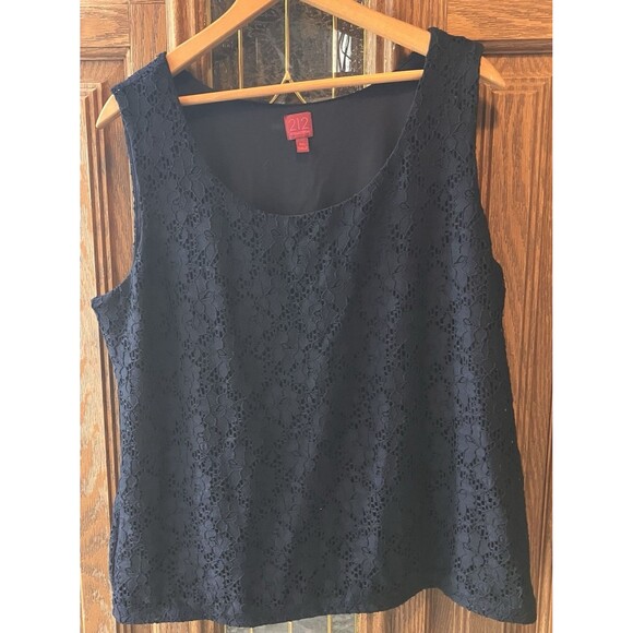 212 Collection Tops - 212 COLLECTION Women SZ XL Tank Top Dark Navy Lace Eyelet Business Casual Layer